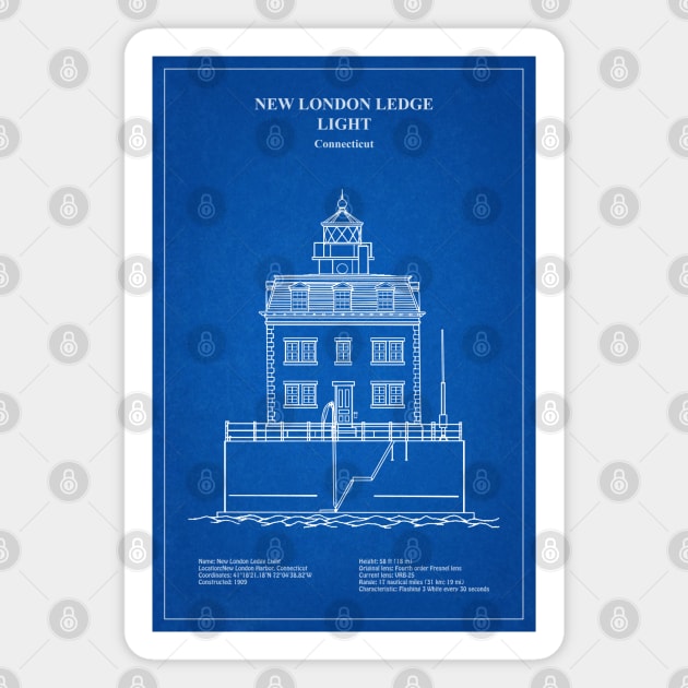 New London Ledge Lighthouse - Connecticut - AD Magnet by SPJE Illustration Photography